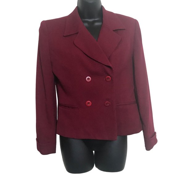 Jones New York Petite Burgundy Double Breasted Vintage Blazer 6P Worsted Wool - Picture 1 of 7